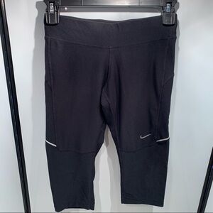 Nike Dri-Fit Womens XS Running Capri Black Drawstring Reflective Stripe